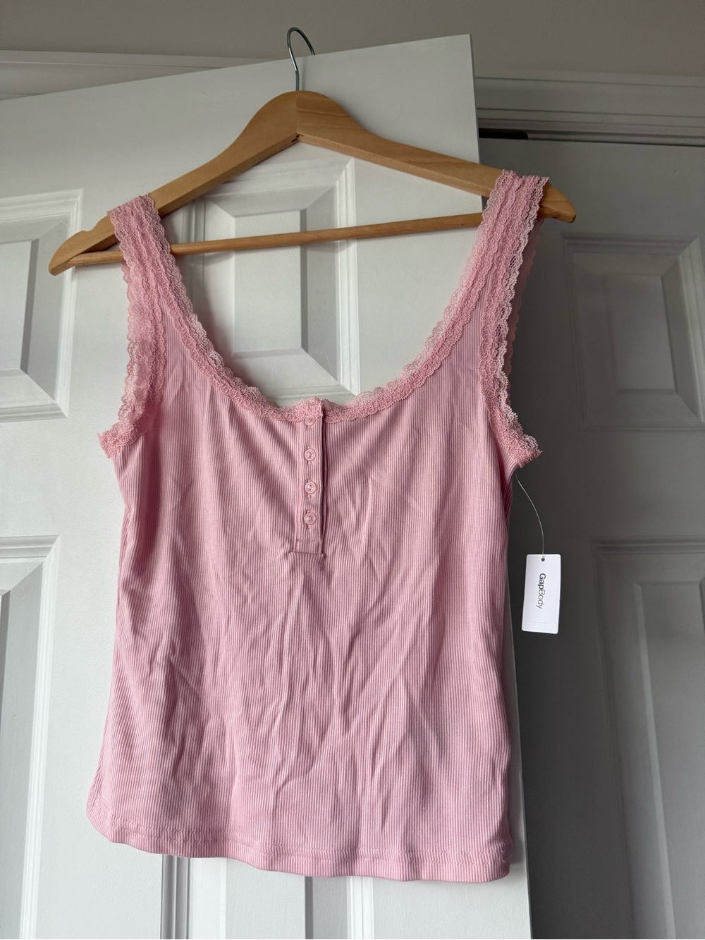 Gap Body Mini Rib Lace Henley PJ Tank Pink